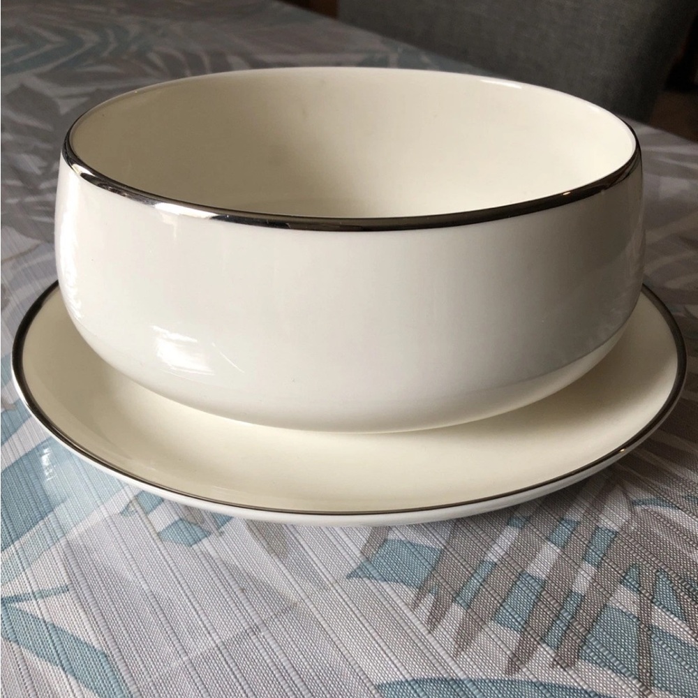 Noritake China “Ivonne” Gravy Bowl With Silver Trim #7522